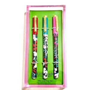 Kate Spade New York Fine Tip Pen Set of 3 Acrylic Desk Organizer Tray Floral NWT